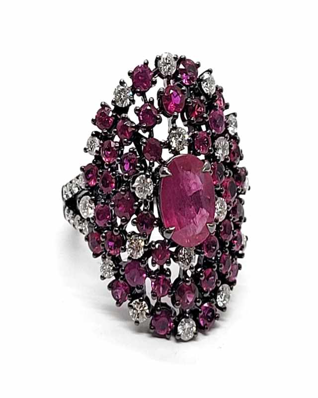 18K White Gold Diamond and Ruby Statement Ring, Size 7